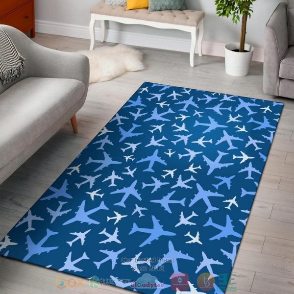 Airplane Pattern Blue Rug