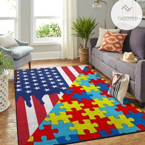 Autism And American Flag Rug Floor Decor Area Rug – Home Decor – Bedroom Living Room Decor