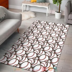 Baseball Pattern White Rug