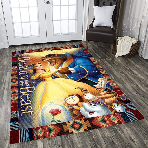 Beauty And The Beast All Characters Rose Belle Disney Princess Living Room Area Rug Carpet