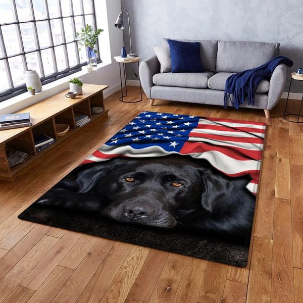 Black Labrador Retriever American Flag Rug