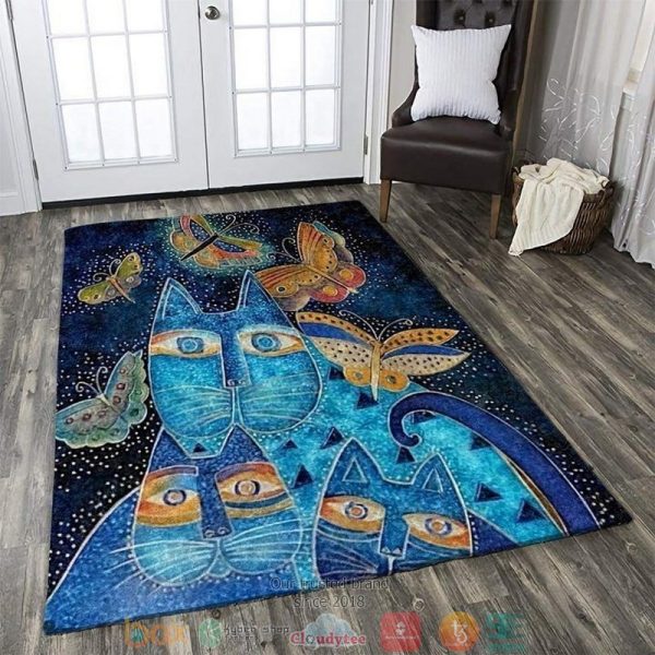 Blue Indigo Cat Butterfly Rug Carpet