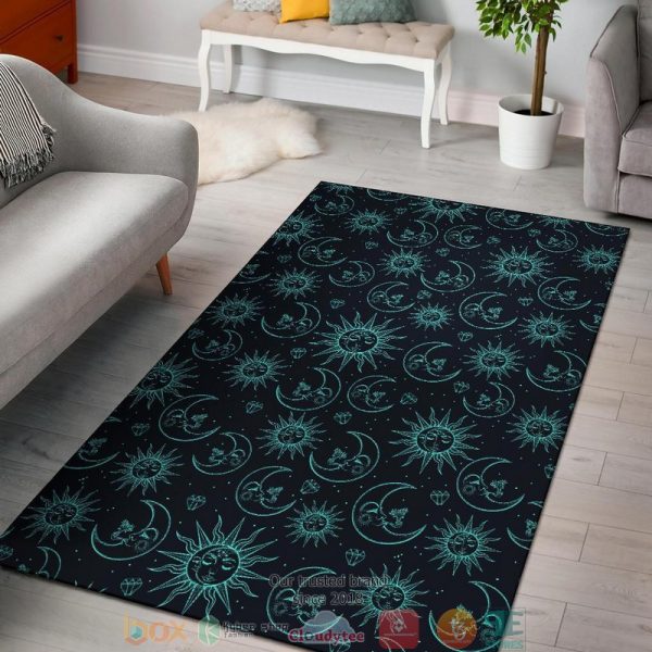 Blue Magic Celestial Sun Moon Stars Rug Carpet