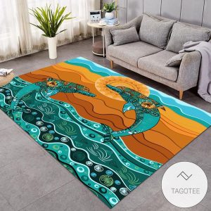 Blue Ocean Dolphin Couple Bohemian Style Rug Living Room Carpet