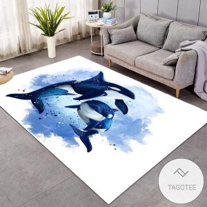 Blue Ocean Dolphins Rug Living Room Carpet