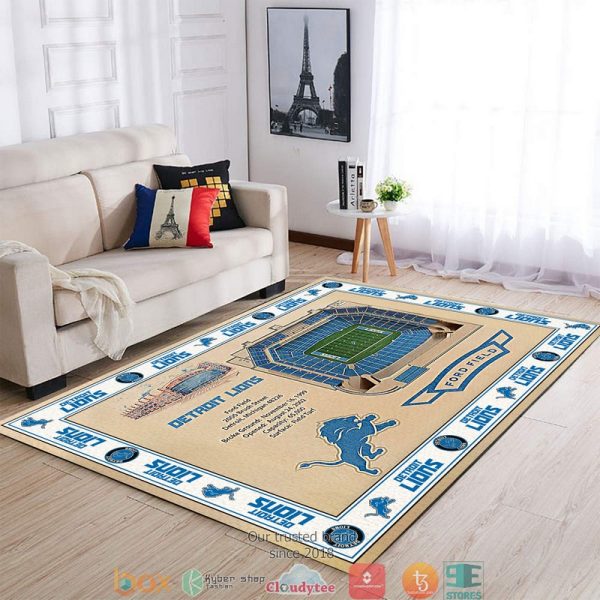 Bordered Detroit Lions Stadium Rug