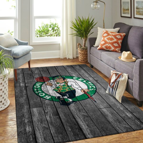 Boston Celtics Nba Team Logo Grey Wooden Style Nice Gift Home Decor Rectangle Area Rug