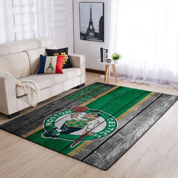 Boston Celtics Nba Team Logo Wooden Style Nice Gift Home Decor Rectangle Area Rug