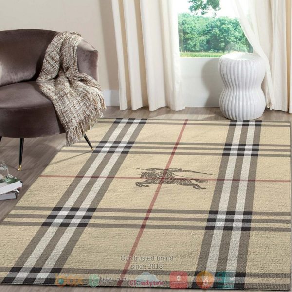 Burberry Fashion Brand Logo Khaki Plaid Pattern Rug