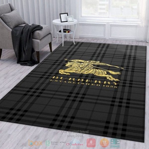 Burberry Luxury Fashion Brand Logo Black Pattern Rug