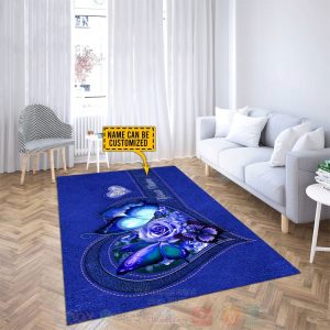 Butterfly-Flower Heart Custom Name Blue Rug