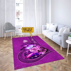 Butterfly-Flower Heart Custom Name Pink Rug