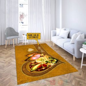 Butterfly-Flower Heart Custom Name Yellow Rug