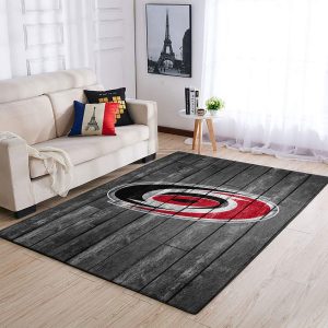 Carolina Hurricanes Nhl Team Logo Grey Wooden Style Nice Gift Home Decor Rectangle Area Rug