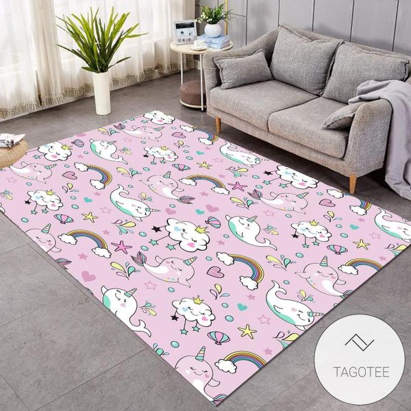 Cartoon Unicorn Whale Rug Living Room Carpet