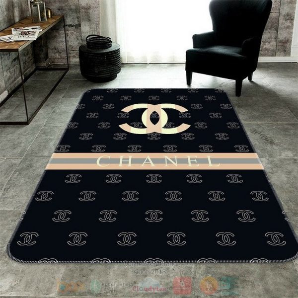 Chanel Brand Logo Black Pattern Rectangle Rug