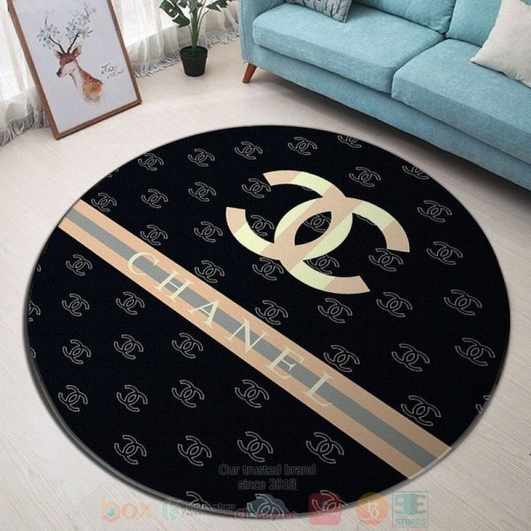 Chanel Brand Logo Black Pattern Round Rug