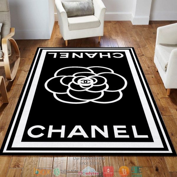 Chanel Flower Logo Black And White Rug Carpet