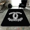 Chanel Logo Rose Black Rectangle Rug