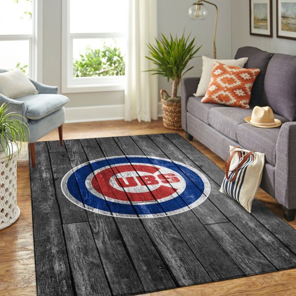 Chicago Cubs Mlb Team Logo Grey Wooden Style Style Nice Gift Home Decor Rectangle Area Rug