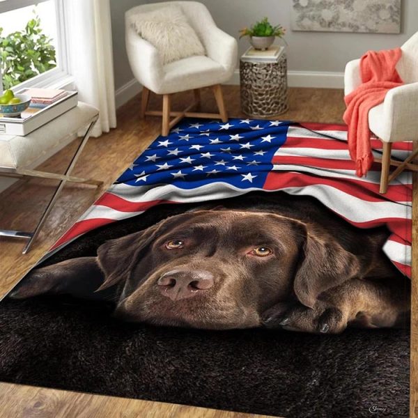 Chocolate Labrador Retriever American Flag Rug