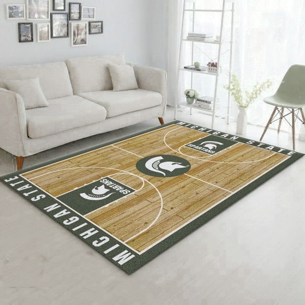 College Home Court Michigan State Basketball Team Logo Area Rug