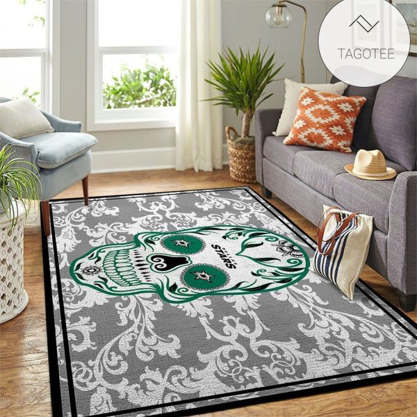 Dallas Stars Nhl Team Logo Skull Flower Style Nice Gift Home Decor Rectangle Area Rug