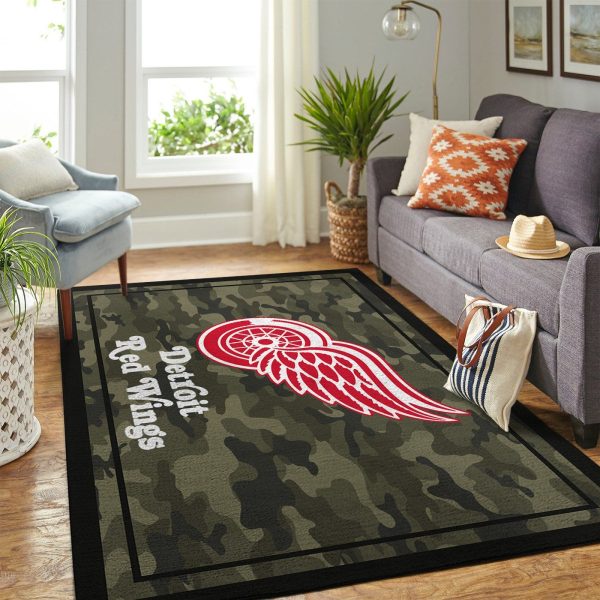 Detroit Red Wings Team Logo Camo Style Nice Gift Home Decor Area Rug Rugs For Living Room