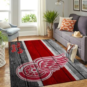 Detroit Red Wings Team Logo Wooden Style Nice Gift Home Decor Rectangle Area Rug