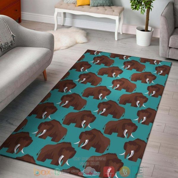 Elephants Pattern Cyan Rug Carpet