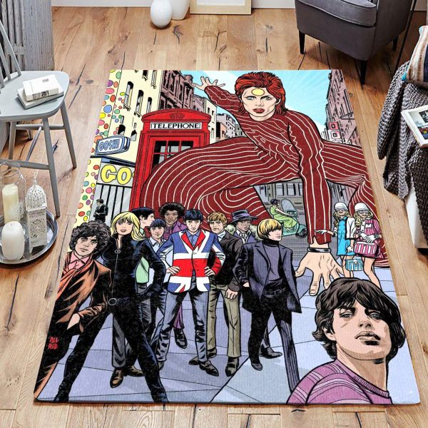 English Legendary Musicians Colorful Art David Bowie The Beatles Living Room Area Rug Carpet Christmas Gift Us Decor