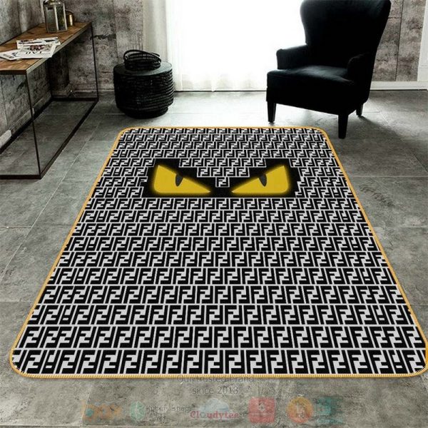 Fendi Luxury Brand Black White Rectangle Rug