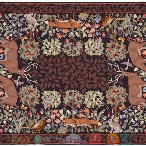 Floral Pattern Border Brown Rug Carpet