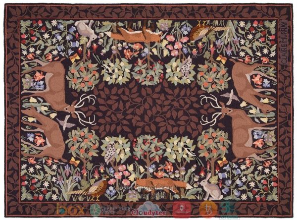 Floral Pattern Border Brown Rug Carpet