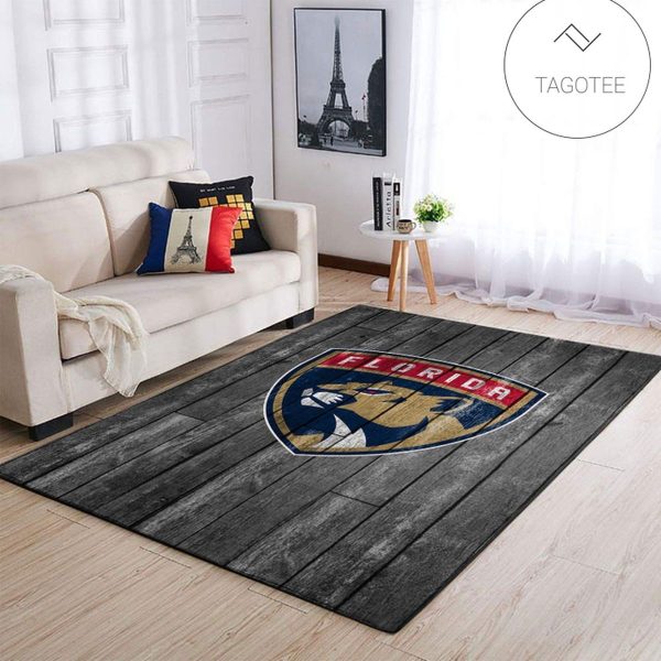 Florida Panthers Nhl Team Logo Grey Wooden Style Nice Gift Home Decor Rectangle Area Rug