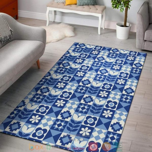 Flower Caro Blue Pattern Rug Carpet