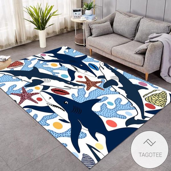 Funny Ocean Cartoon Shark Rug Living Room Carpet