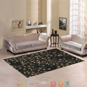 Gold Flower Pattern Black Rug Carpet