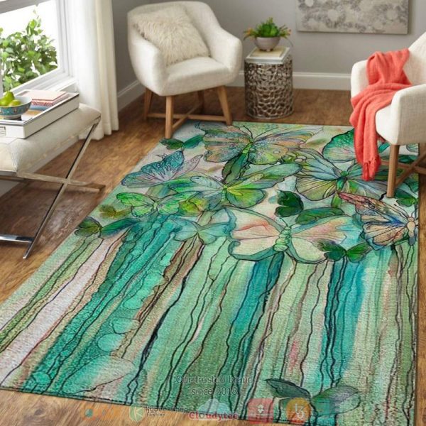 Green Butterfly Pattern Rug Carpet