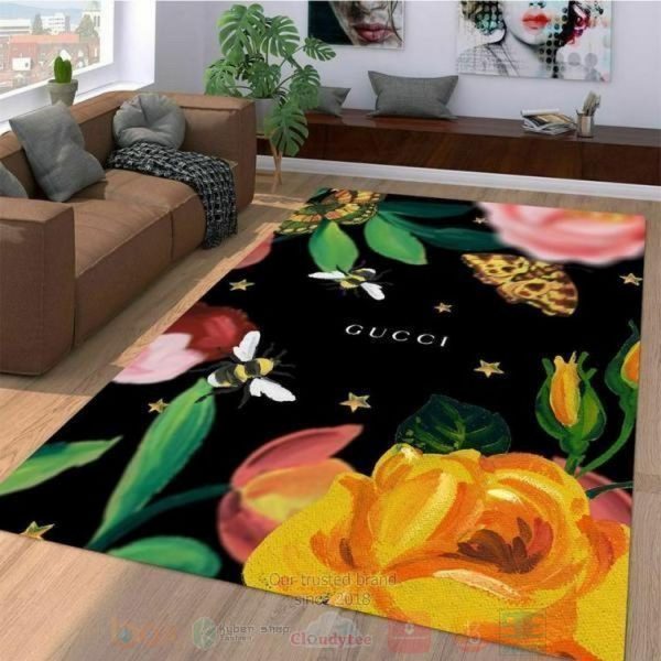 Gucci Bee Flowers Black Inspired Rug