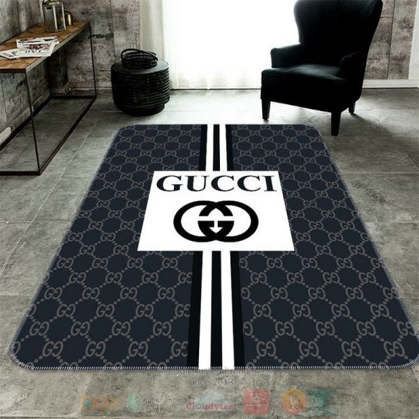 Gucci Brand Black Pattern Rectangle Rug