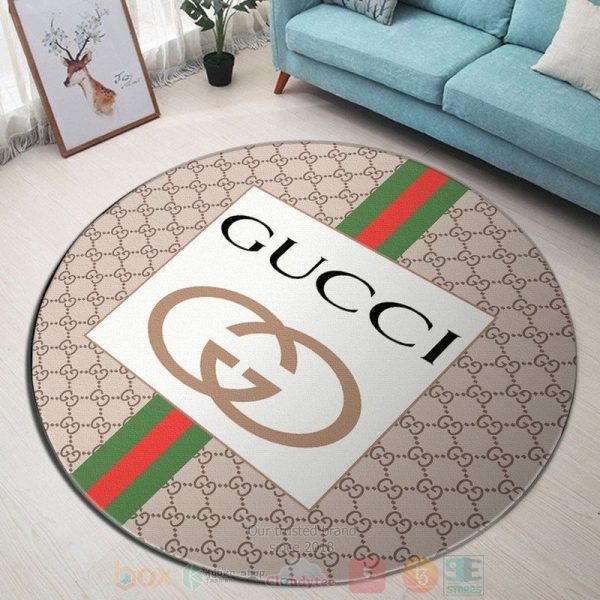 Gucci Brand Khaki Pattern Round Rug