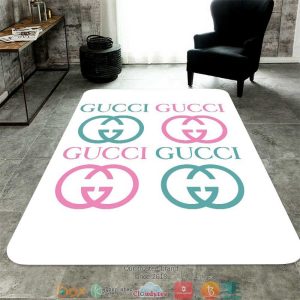 Gucci Cyan Pink Logo White Carpet Rug