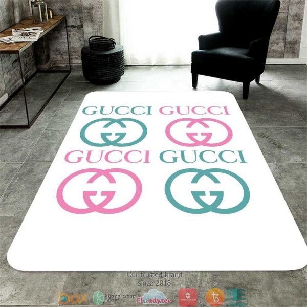 Gucci Cyan Pink Logo White Carpet Rug