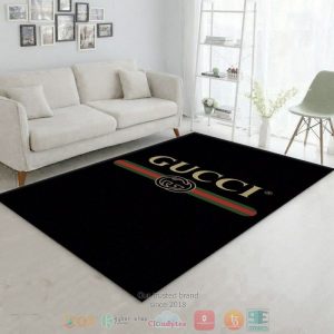 Gucci Logo Luxury Brand Black Pattern Rug