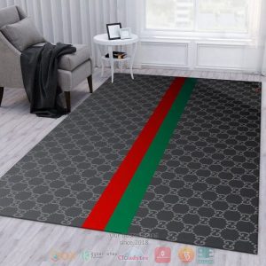 Gucci Logo Luxury Brand Grey Pattern Rug