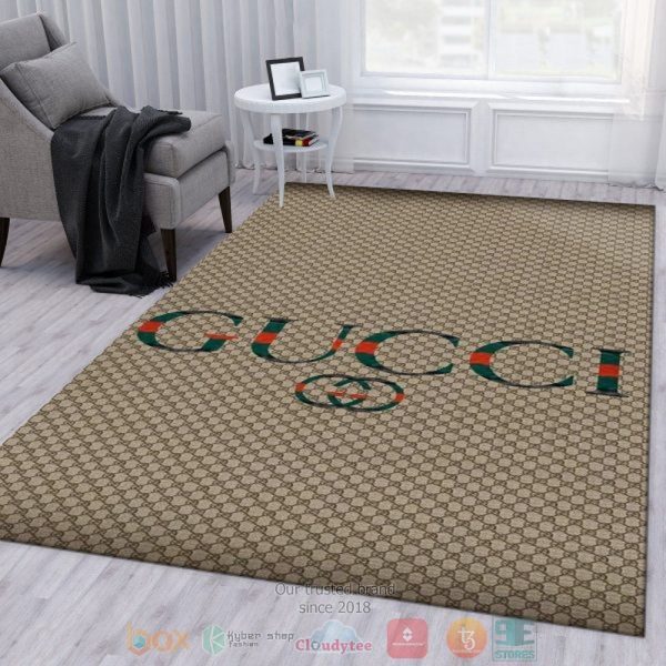 Gucci Logo Luxury Brand Khaki Pattern Rug