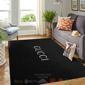 Gucci White Logo Black Inspired Rug