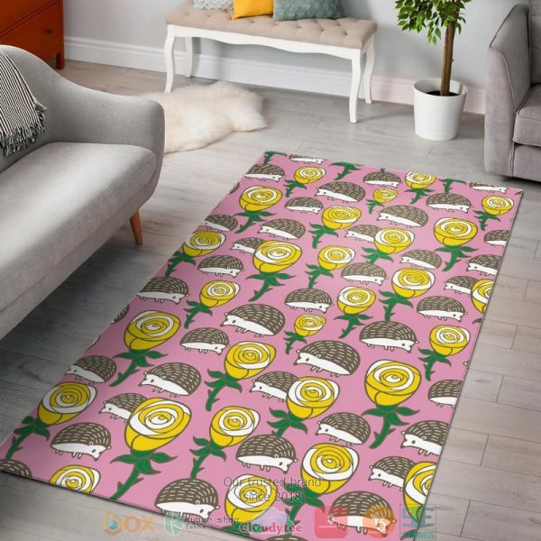 Hedgehog Rose Pattern Pink Rug Carpet