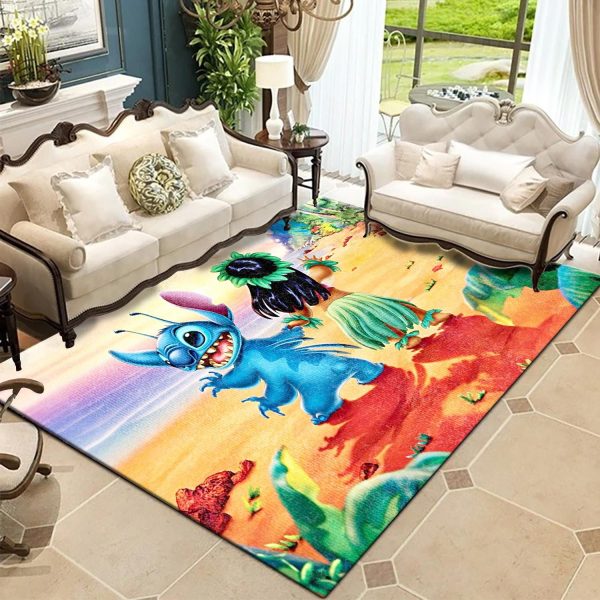 Lilo Stitch 626 Hula Dancing On The Beach Disney Sunset Living Room Area Rug Carpet